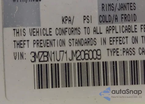 2018 Mazda Mazda3 Sport z USA, uszkodzony, nr VIN 3MZBN1U71JM206009